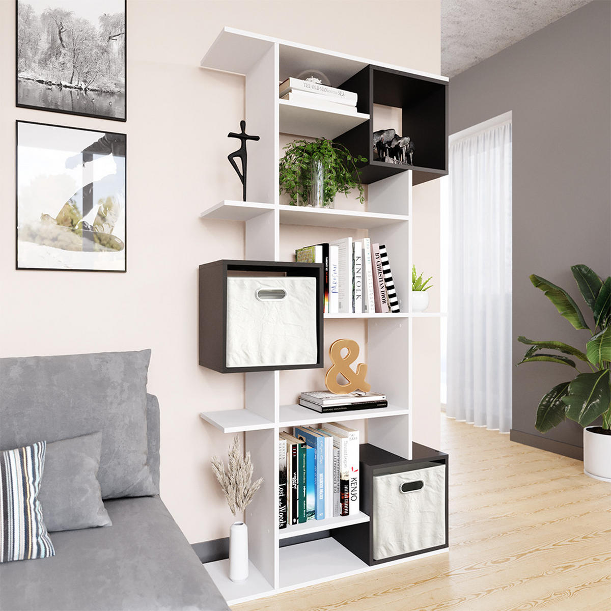 RAUMTEILER Cube Weiß/Anthrazit 92 x 187.7 cm - Anthrazit/Weiß, Holzwerkstoff (92/187.7/29cm) - Vicco