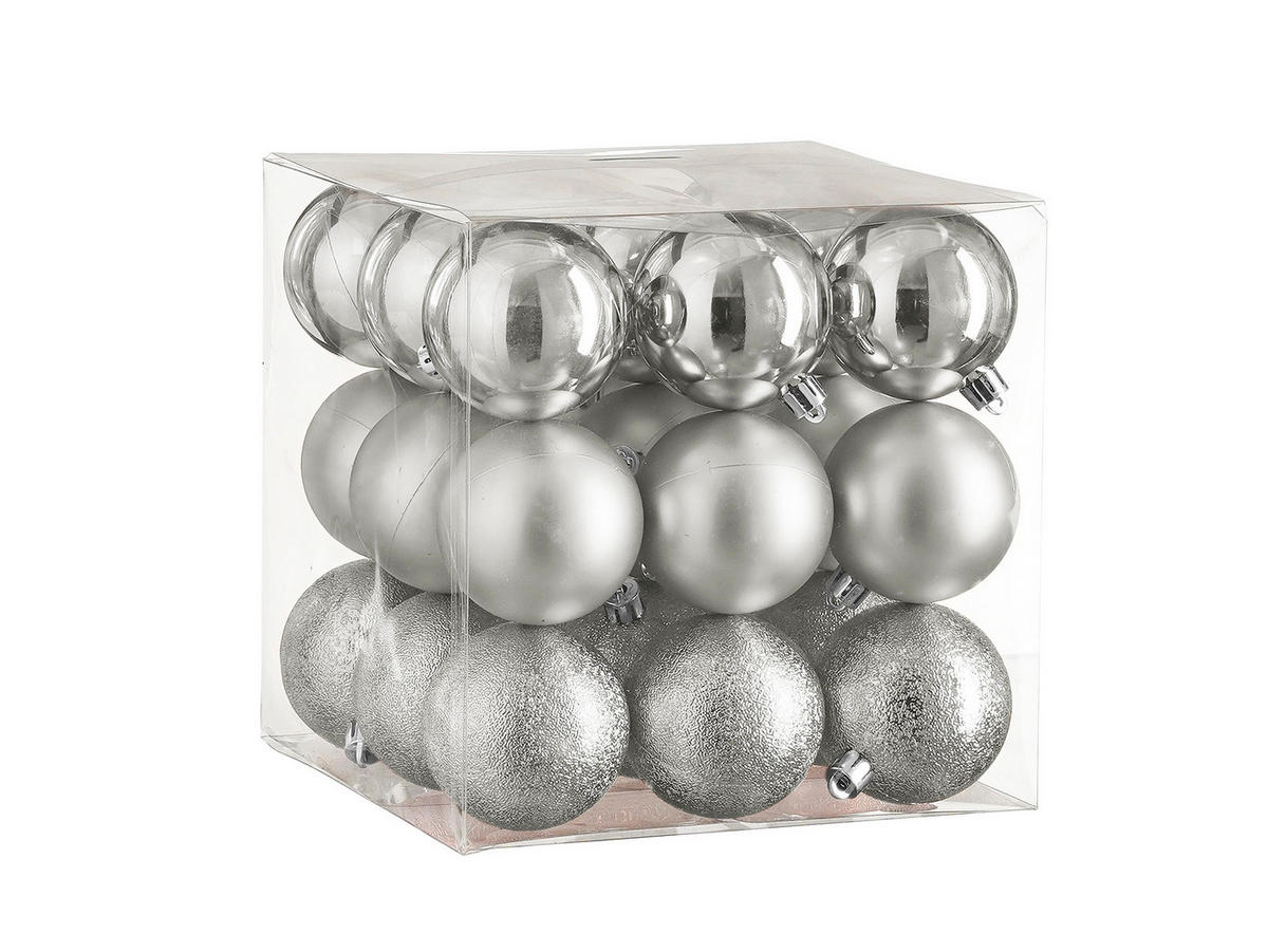 LAALU CHRISTBAUMKUGEL-SET 27 Stück Ornamente: rund silber mix 6 cm - Silberfarben, Kunststoff (35/35/35cm) - LAALU