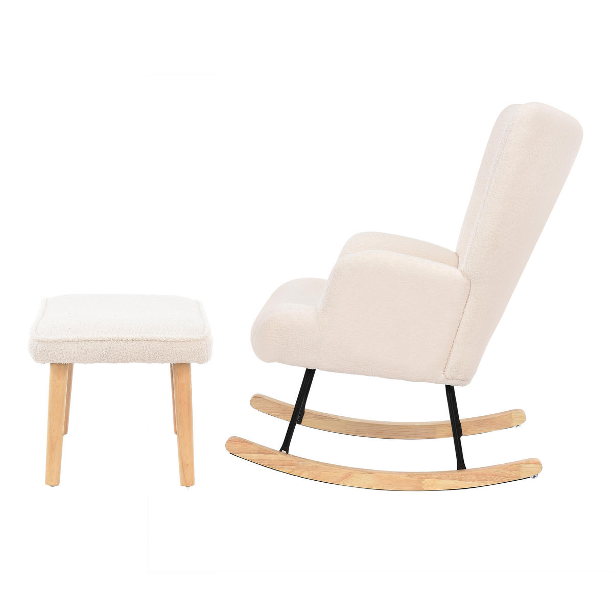 SCHAUKELSTUHL Weiß aus Samt, 70 x 66 x 89 cm, mit Hocker und Seitentaschen - Beige, Holz/Textil (66/89/70cm) - PARAFTA HOME