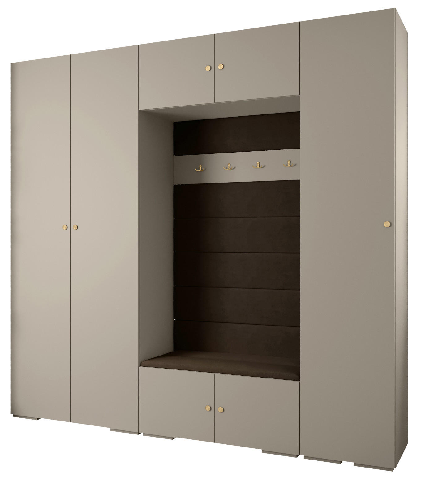 Abiks Möbel Garderoben-Set Kaschmir, Dunkelbraun, Gold 250x236.7x47 cm
