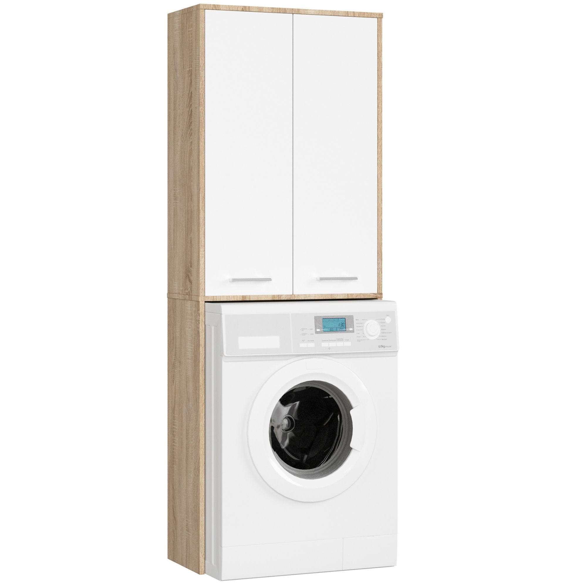 WASCHMASCHINENSCHRANK FIN Sonoma Eiche, Weiß 30x64x180 cm - Silberfarben/Weiß, Holzwerkstoff/Kunststoff (64/180/30cm) - Akord