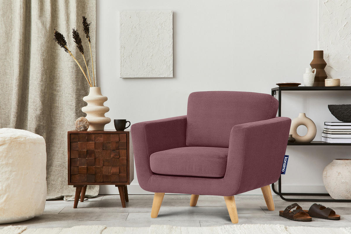 SESSEL TAGIO Massivholz-Beine, rosa - Koralle/Braun, Buchenholz/Textil (86/80/88cm) - KONSIMO®