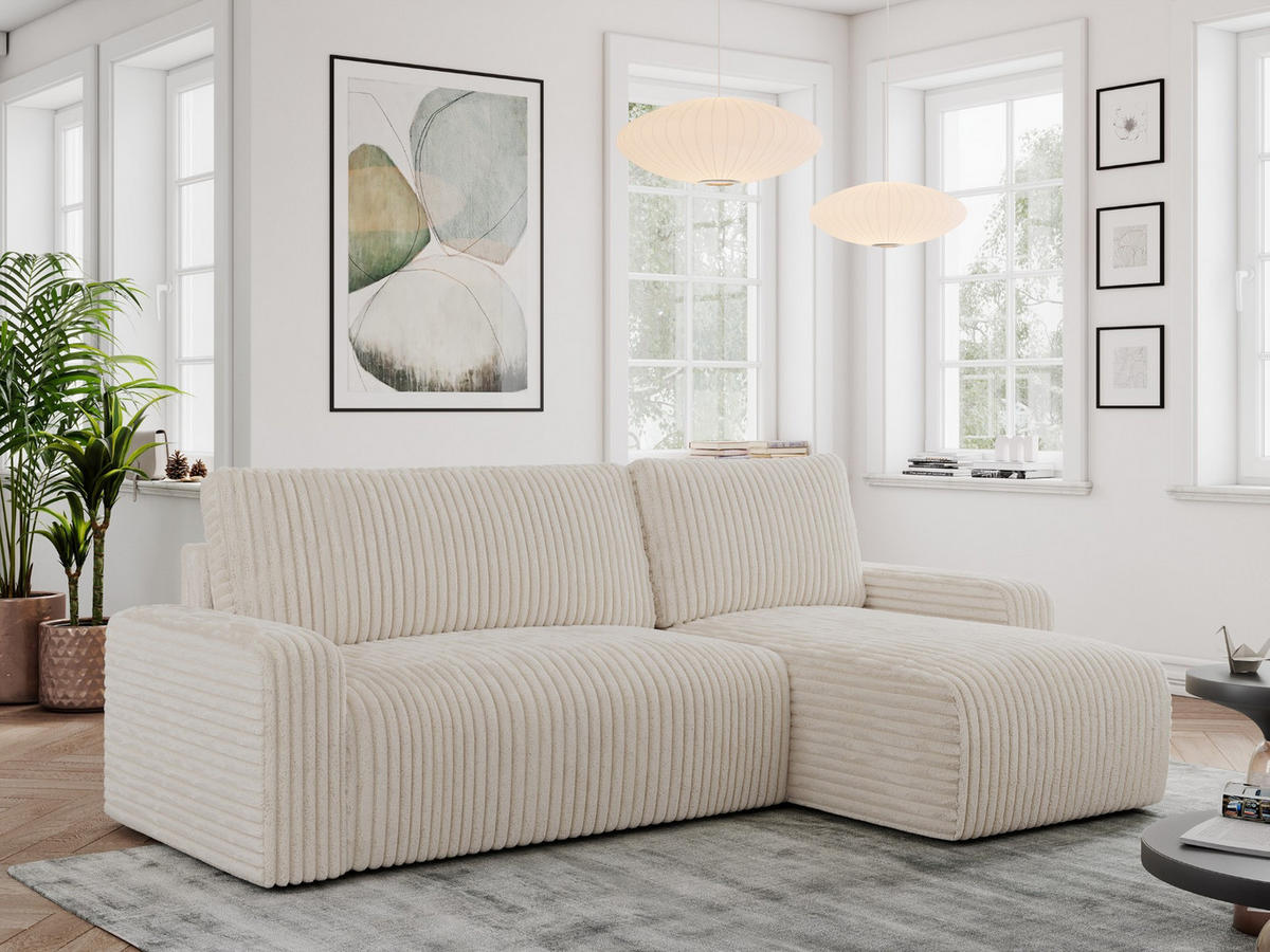 ECKSOFA ARGOS Beige Cord - Beige/Schwarz, Kunststoff/Textil (245/150cm) - MKS