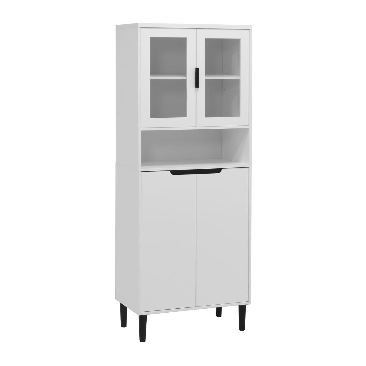 VITRINENSCHRANK 60/35/160 cm weiß aus MDF mit Glastüren verstellbarem Einlegeboden und Kippschutz - Weiß, Holzwerkstoff (60/160/35cm) - OKWISH