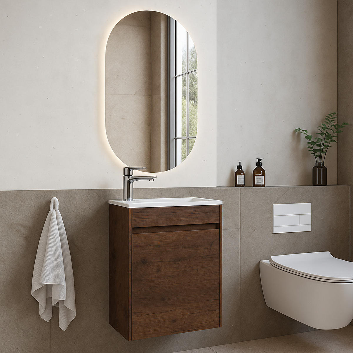 GÄSTE-WC-MÖBELSET Sinta 2 Teile Walnuss Braun - 40 x 22 x 54 cm - Walnussfarben/Braun, Holz (40/54/22cm) - Badplaats