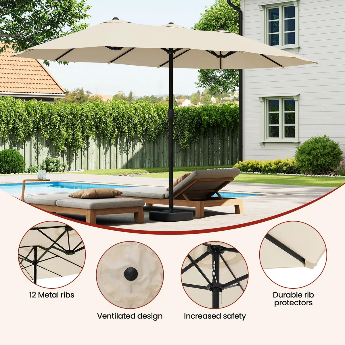 SONNENSCHIRM Kurbel Beige 450x267 cm - Beige, Textil/Metall (450/267cm) - Kaket