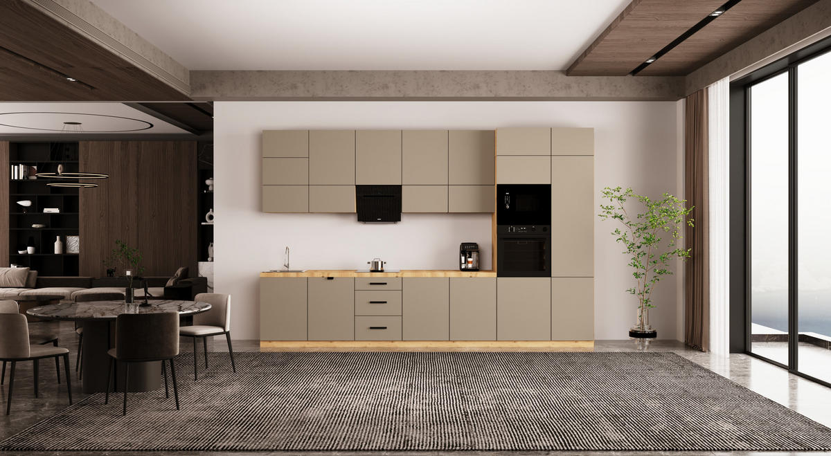 KÜCHENZEILE 400 cm - Langen KL21-M400 - in Beige/ Matt - Beige, Holz (400/212/58cm)