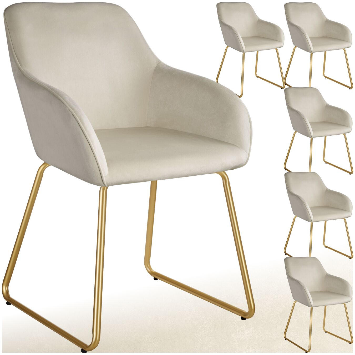 ESSZIMMERSTUHL Jeane,57 x 61 x 85,5 cm, Belastbarkeit 120 kg,Samtoptik creme/gold - Goldfarben/Samtahornfarben, Kunststoff (57/85.5/61cm) - tectake