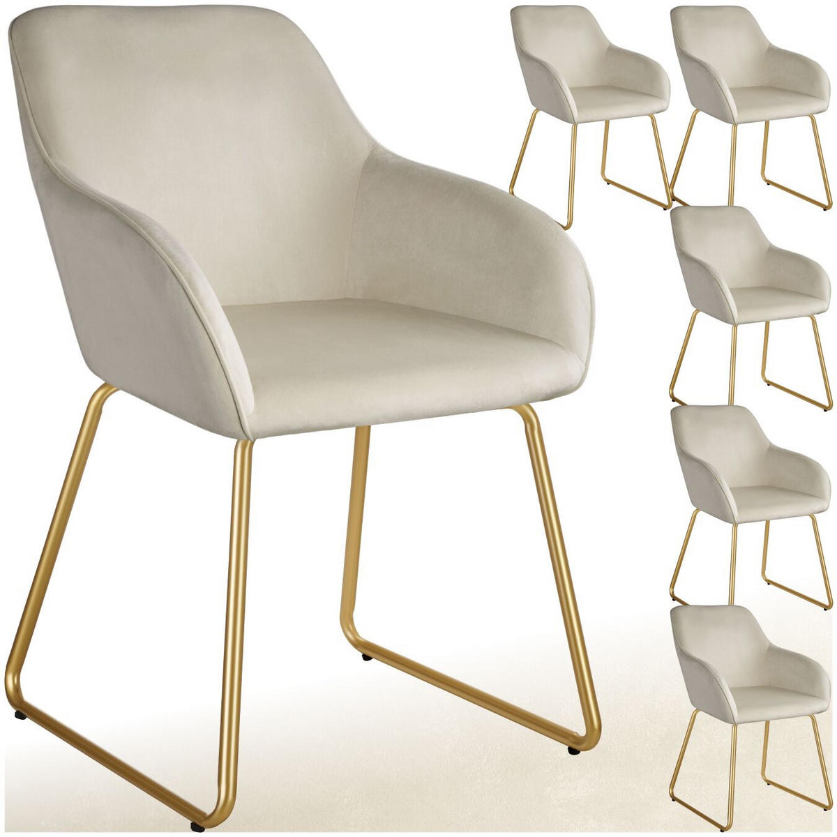 ESSZIMMERSTUHL Jeane,57 x 61 x 85,5 cm, Belastbarkeit 120 kg,Samtoptik creme/gold - Goldfarben/Samtahornfarben, Kunststoff (57/85.5/61cm) - tectake
