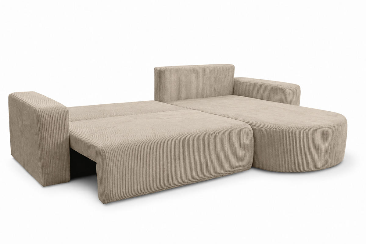 ECKSOFA Mit Schlaffunktion, Cordstoff Poso, Dunkelbeige, Rechts, ROUND ONE XL - Beige, Holz (271/175cm) - Kaiser Möbel