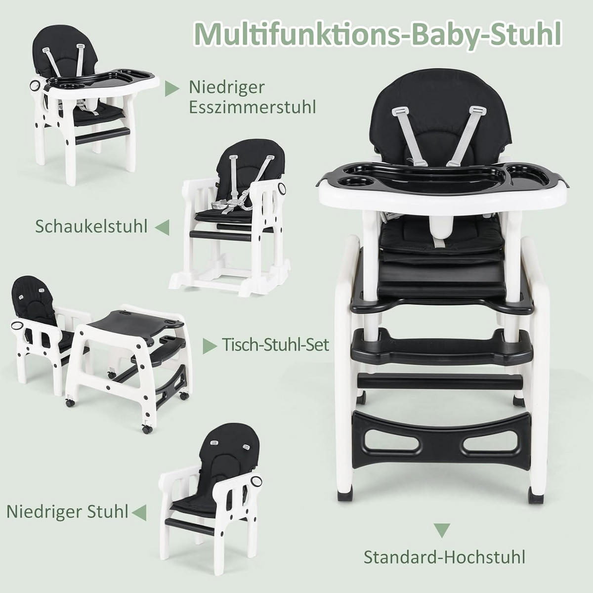 BABYHOCHSTUHL Schwarz - Schwarz, Kunststoff (51/104/62cm) - COSTWAY