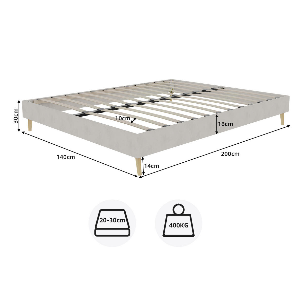 POLSTERBETT 140x200 cm niedrig ohne Stauraum beige - Beige, Textil (140/200cm) - LEBENLANG