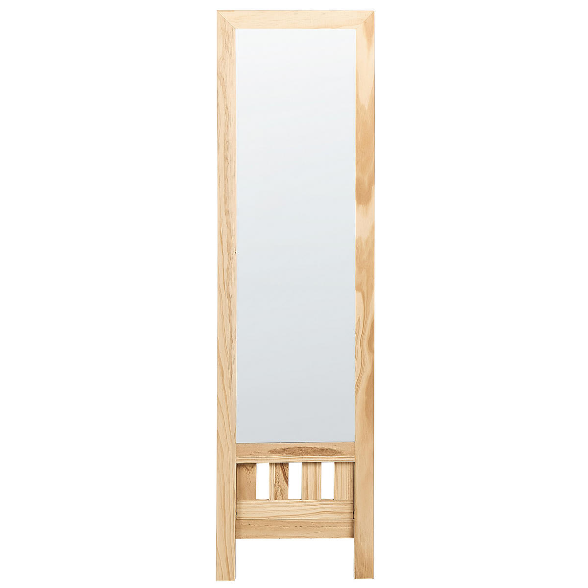 STEHSPIEGEL mit Ablage Holz hellbraun rechteckig 40/145 cm Luisant - Hellbraun, Holz (40/145/52cm) - Beliani