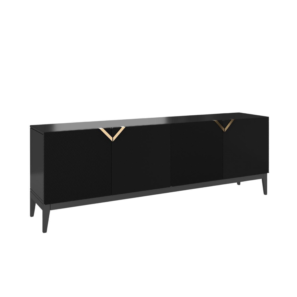 SIDEBOARD Demi Long, Schwarz-Gold, Mit Gefrästen Fronten, Massive Buche - Schwarz, Holz/Holzwerkstoff (201.5/70/42cm) - Visby
