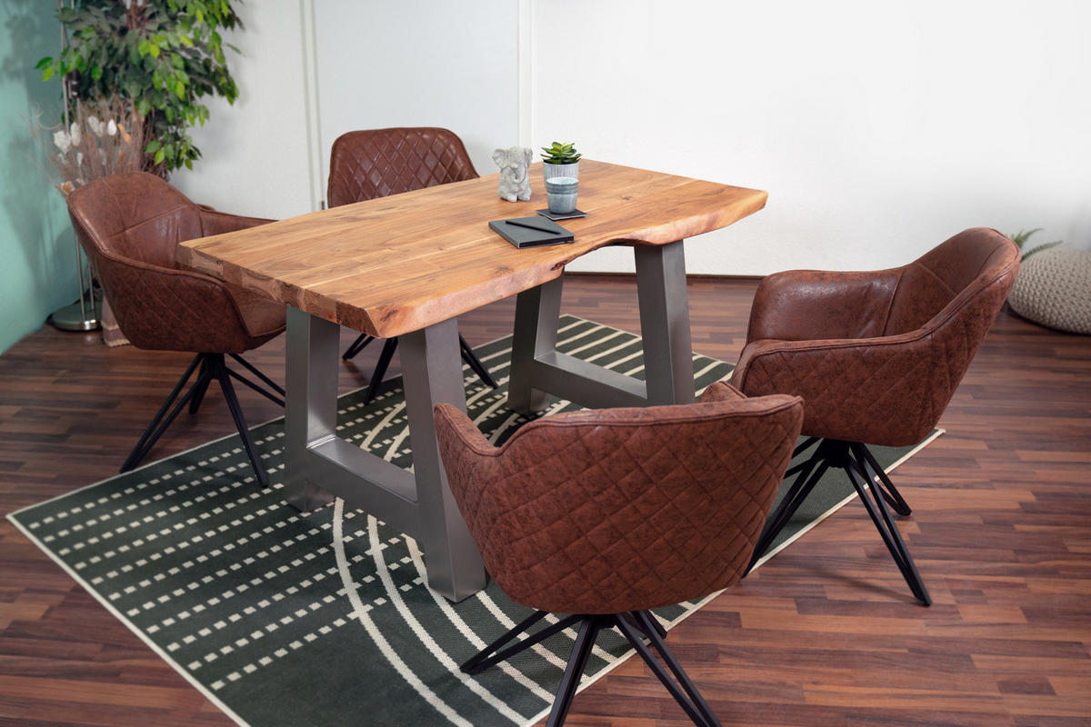ESSTISCH CALI - Beige/Silberfarben, Holz/Metall (80/120/77cm) - SAM