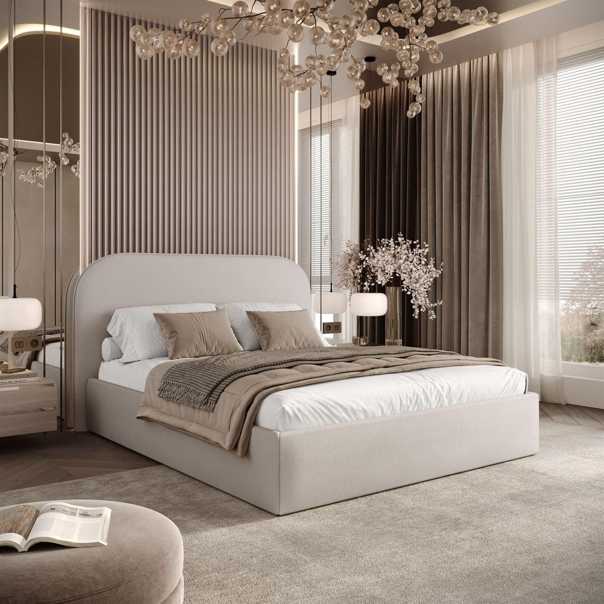 POLSTERBETT OLIMPIA mit Bettkasten 120x200, Castel 04 - Creme, Textil (120/200cm) - Lookway