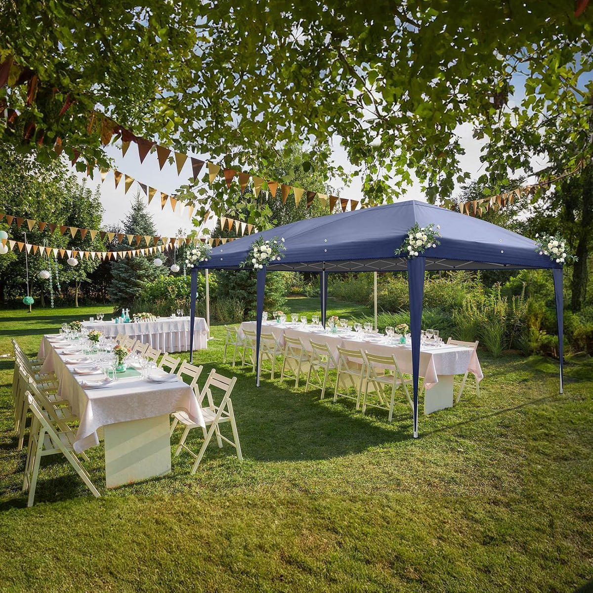 FALTPAVILLON 3 x 6 m Blau Wasserdicht UV-Schutz 50+ mit 6 Seitenteilen - Blau, Textil (300/268/600cm)