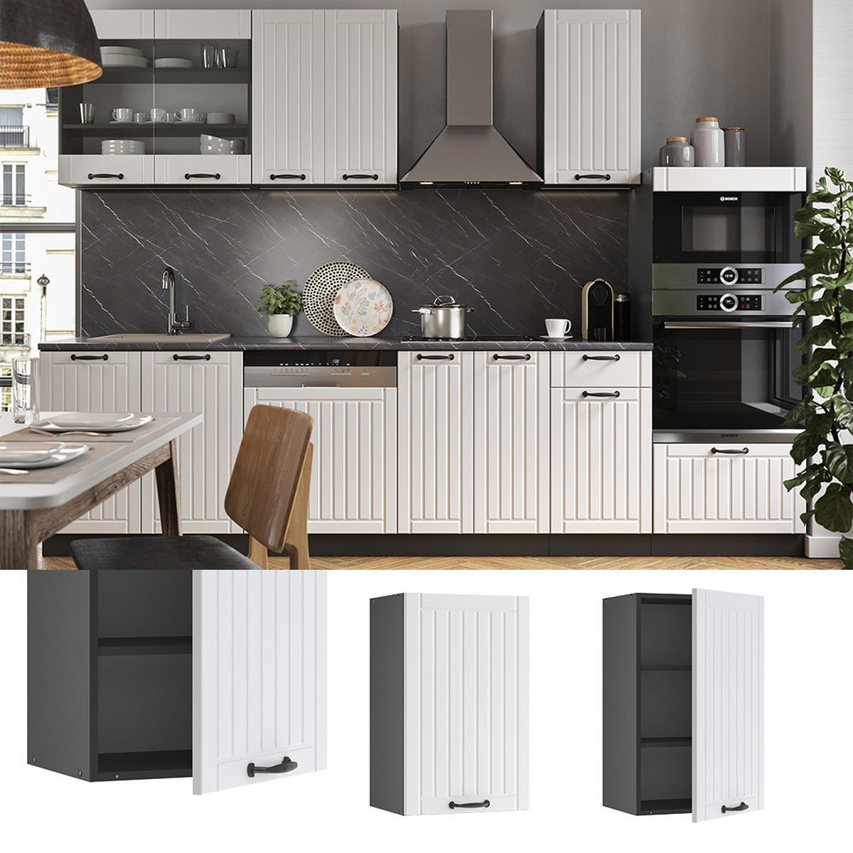 HÄNGESCHRANK Fame-Line Weiß Landhaus 45 cm - Anthrazit/Weiß, Holzwerkstoff (45/72/34.1cm) - Vicco