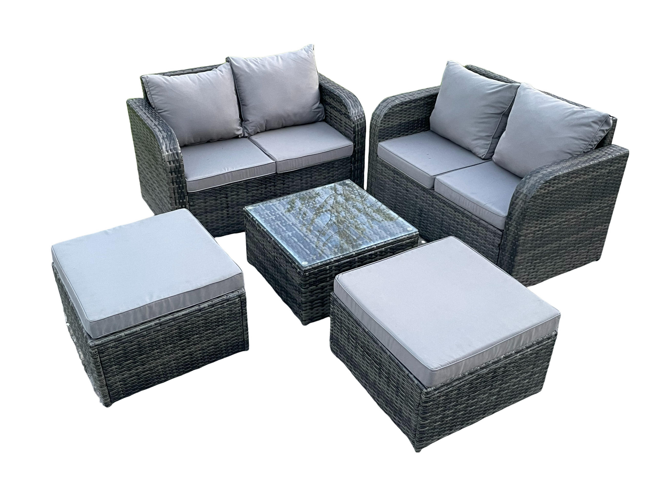 GARTENMÖBELGARNITUR Polyrattan Dunkelgrau 6-Sitzer - Dunkelgrau, Metall - Fimous