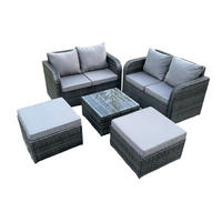 GARTENMÖBELGARNITUR Polyrattan Dunkelgrau 6-Sitzer - Dunkelgrau, Metall - Fimous