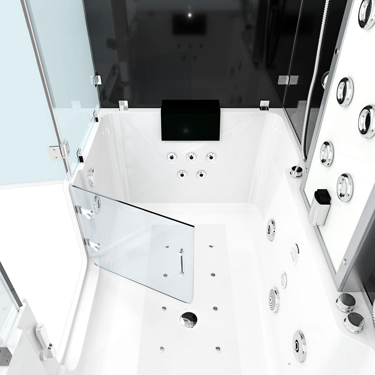 WHIRLPOOL mit Tür Dusche K88-SW-TH-A-SC-EA Duschkabine - Schwarz, Glas/Kunststoff (180/228/100cm) - AcquaVapore by Sandra Jentho