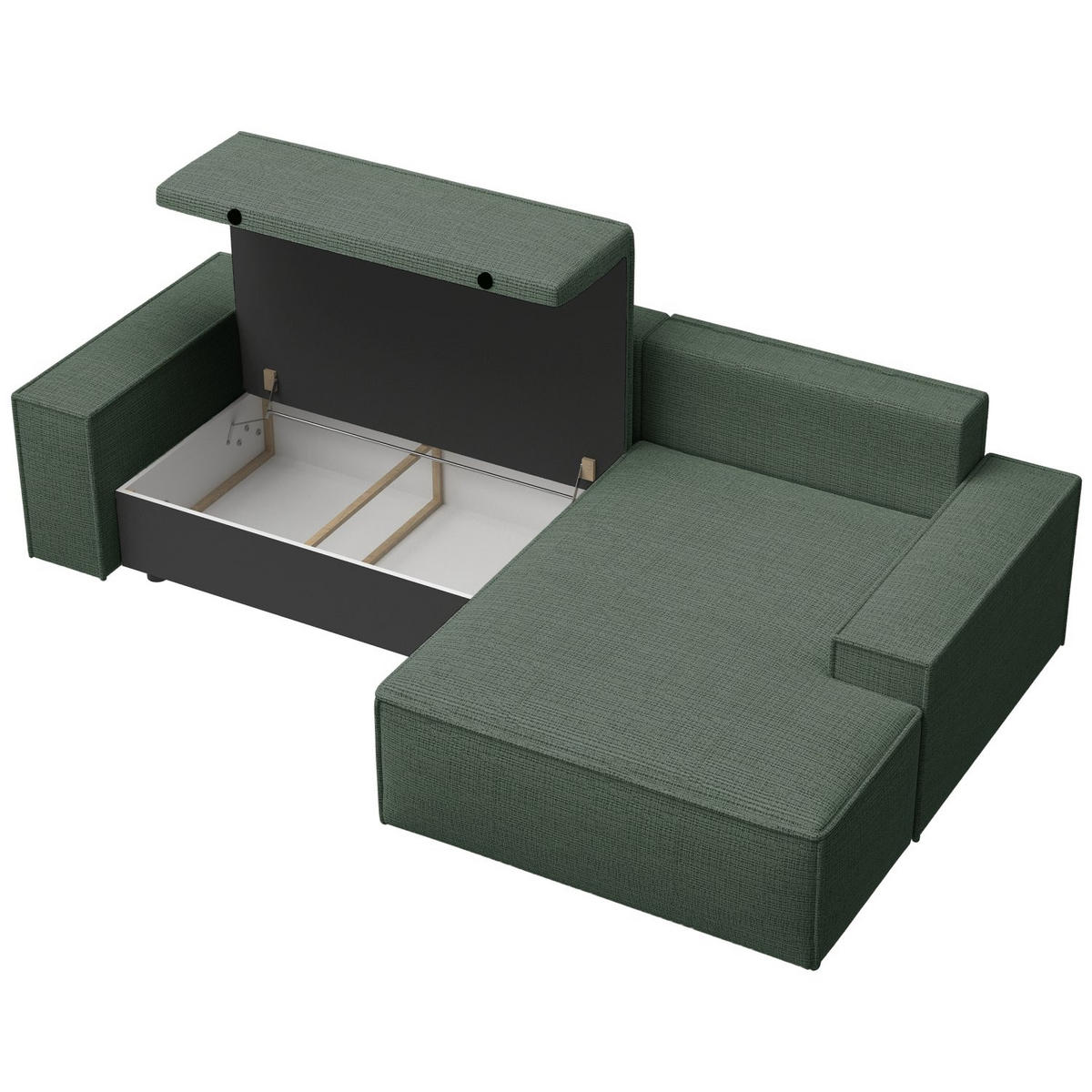 ECKSOFA Farese New Salbeigrün Chenille - Schwarz/Hellgrün, Kunststoff/Textil (267/167cm) - Selsey