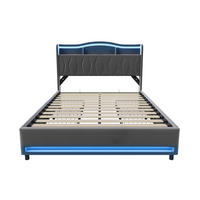 POLSTERBETT Geometrisch 140/200 cm mit 4 Schubladen & App-LED Samtoptik Grau - Grau, Textil (140/200cm) - Creahappy