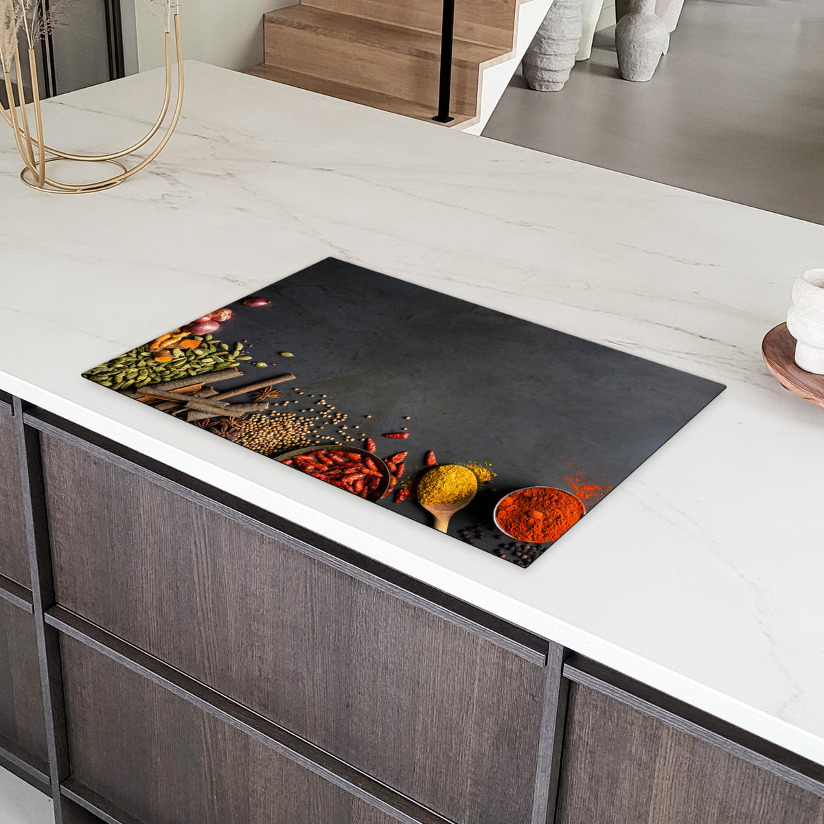 HERDABDECKPLATTE Kräuter - Lebensmittel - Gewürze - Schwarz - Paprika - Zimt 81x52 cm - Currygelb, Kunststoff (81.6/52.7/0.2cm) - MuchoWow