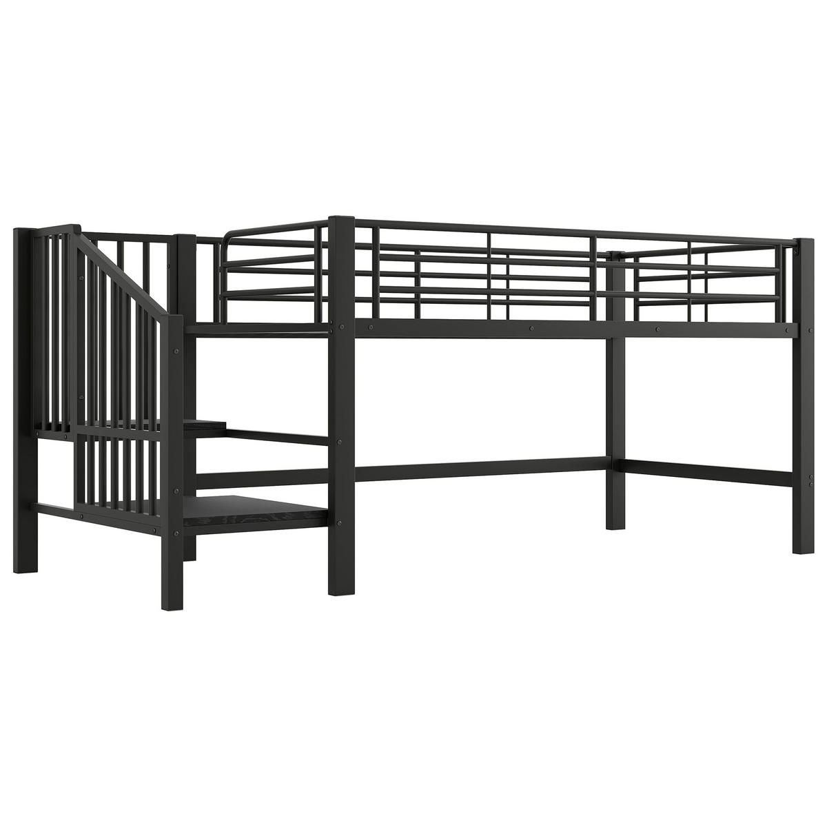 HOCHBETT 90/200 cm in Schwarz mit Stauraumtreppe - Schwarz, Holzwerkstoff/Metall (90/200cm) - WISHDOR