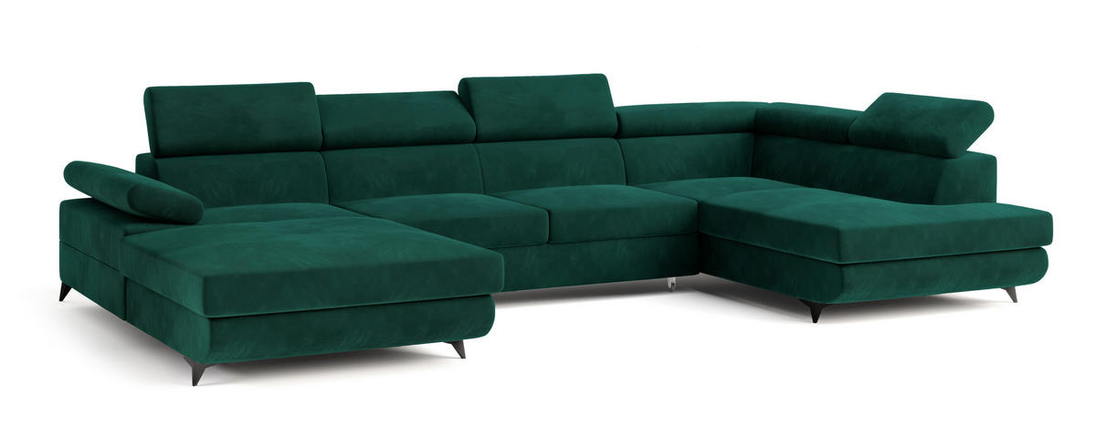 ROHOVÁ SEDAČKA RUBANO tmavě zelená - černá/tmavě zelená, kov/dřevo (339/190cm) - MASSENO