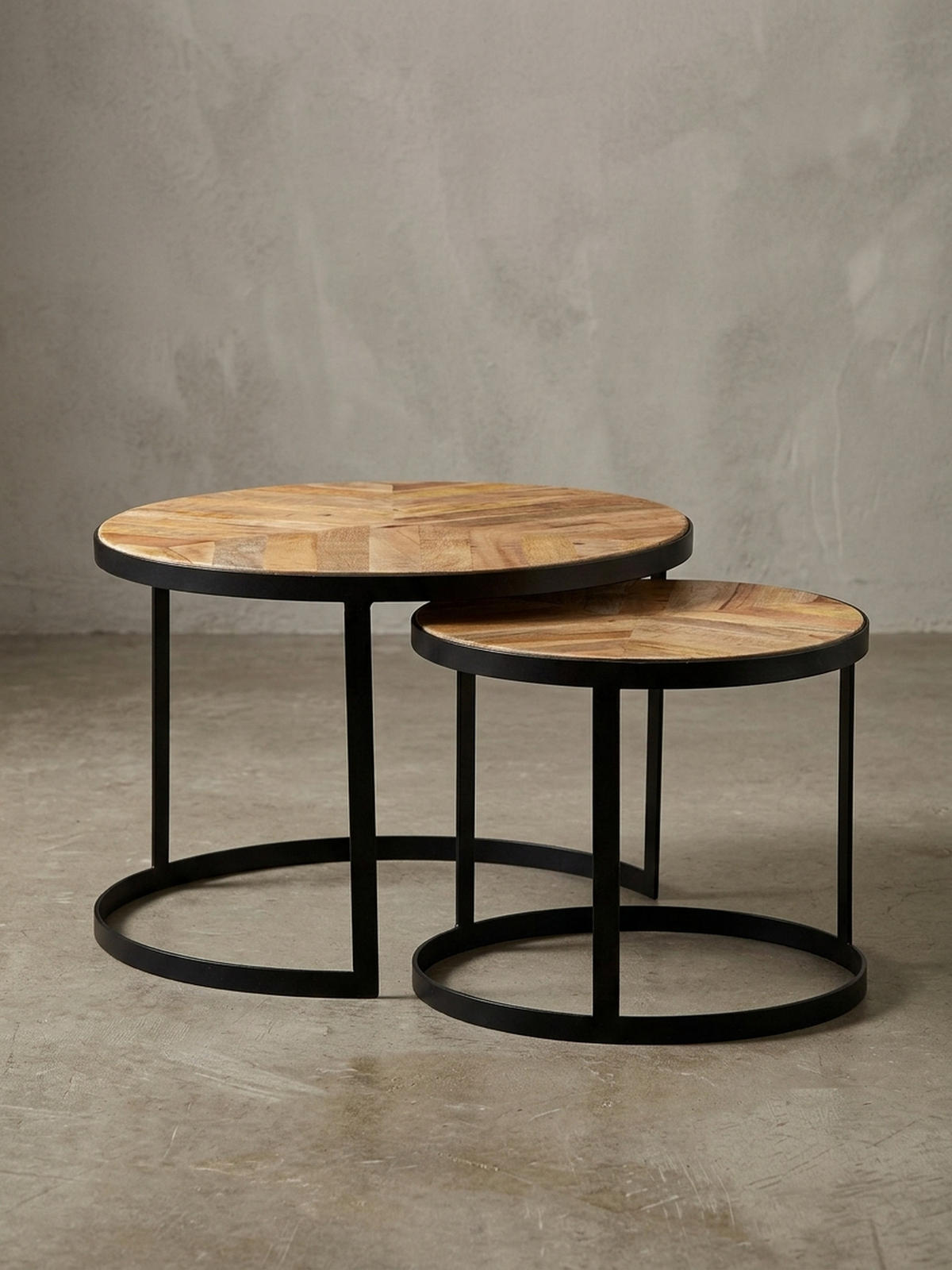 COUCHTISCH 2er Set Massivholz Metall Platzsparend Handgefertigt ESINO, Beige 60x60x40 cm - Beige/Schwarz, Holz/Metall (60/60/40cm) - KADIMA DESIGN