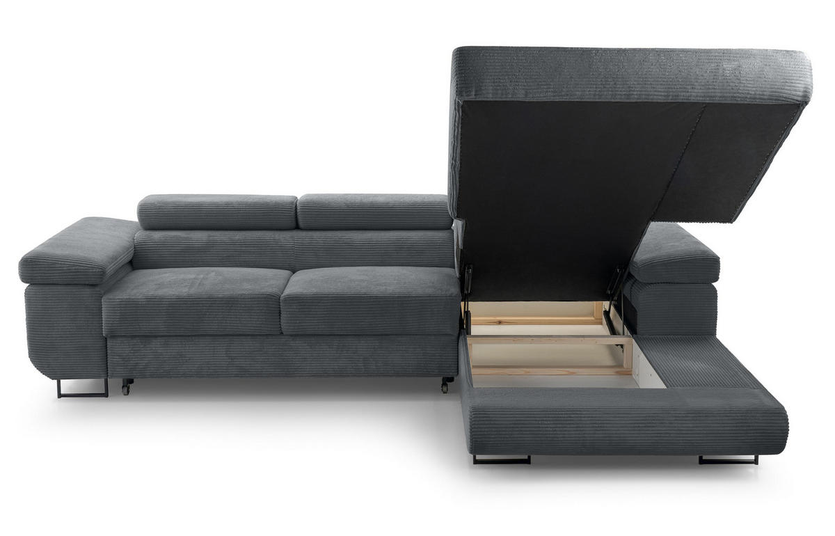 ECKSOFA L Form Arborio Dunkelgrau 280/203/90 cm Rechts mit Schlaffunktion - Dunkelgrau/Schwarz, Textil/Metall (280/203cm) - AX Living