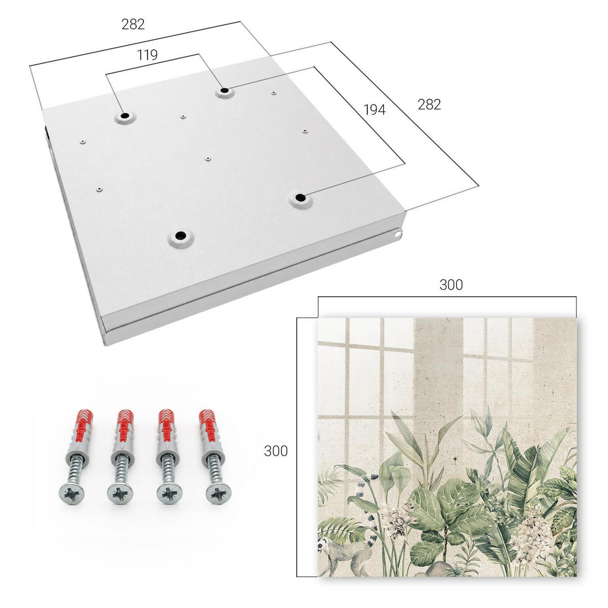 SCHLÜSSELBOX Weiß 30x30 cm – Türöffnung nach rechts - Tropische Natur - Grün, Metall (30/30/5cm) - TULUP