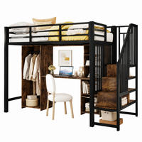 HOCHBETT mit Kleiderschrank und Schreibtisch 90x200 cm Schwarz - Schwarz, Metall (90/200cm) - Meubliv
