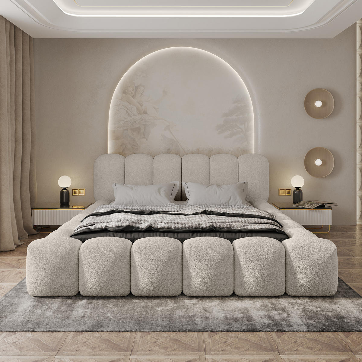 POLSTERBETT TRANI 160x200 cm, Creme - Creme, Textil (160/200cm) - Fedve