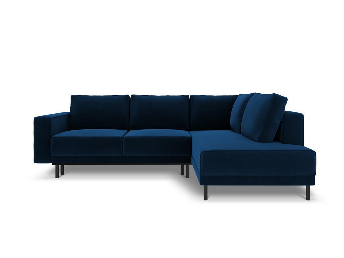 AUSKLAPPBARES-ECKSOFA rechts Caro aus Samt königsblau 5 Sitzplätze - Blau, Textil (187/247cm) - Micadoni