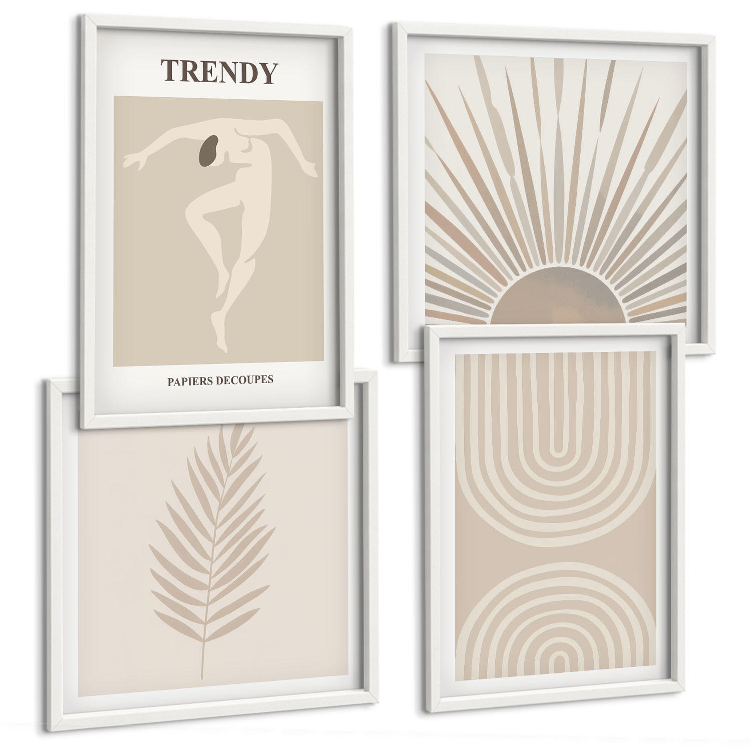 BILDER SET 4er Set - 50x50 cm & 40x60 cm Weißer Rahmen - Abstrakte Poster im Boho-Stil in Pastellfarben - Weiß, Kunststoff (50/50cm) - TULUP
