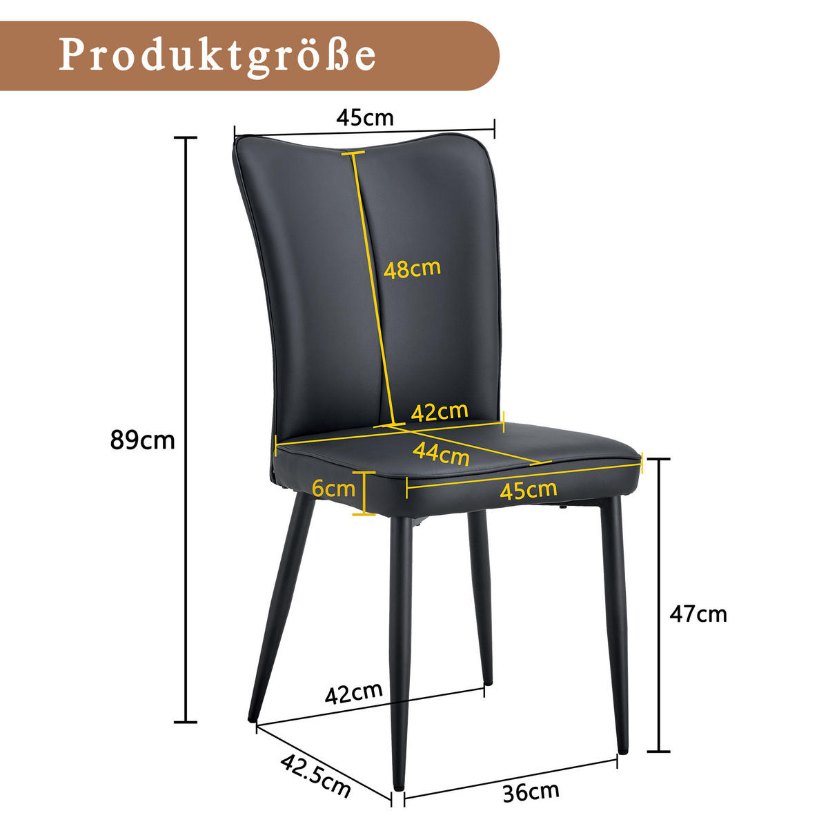 ESSZIMMERSTUHL 2er-Set PU-Leder Schwarz Metall - Schwarz, Metall (44/89/45cm) - Meubliv