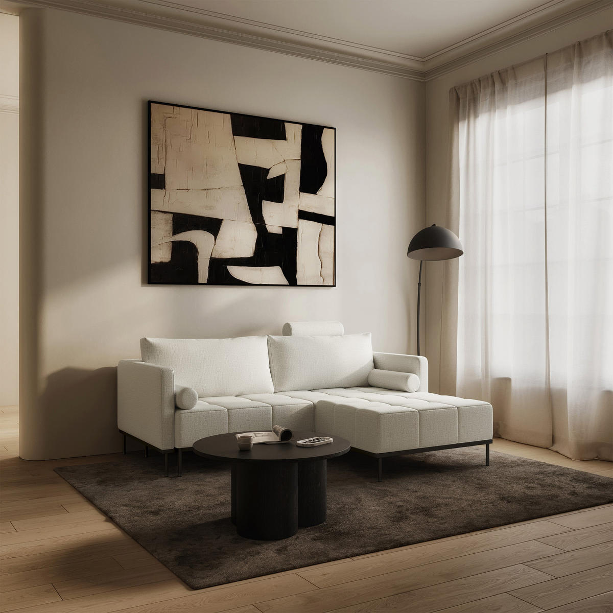 SCHLAFSOFA Skilia mit Schlaffunktion, 3-Sitzer 224 cm - Taupe/Schwarz, Holz/Metall (224/85/102cm) - Selsey