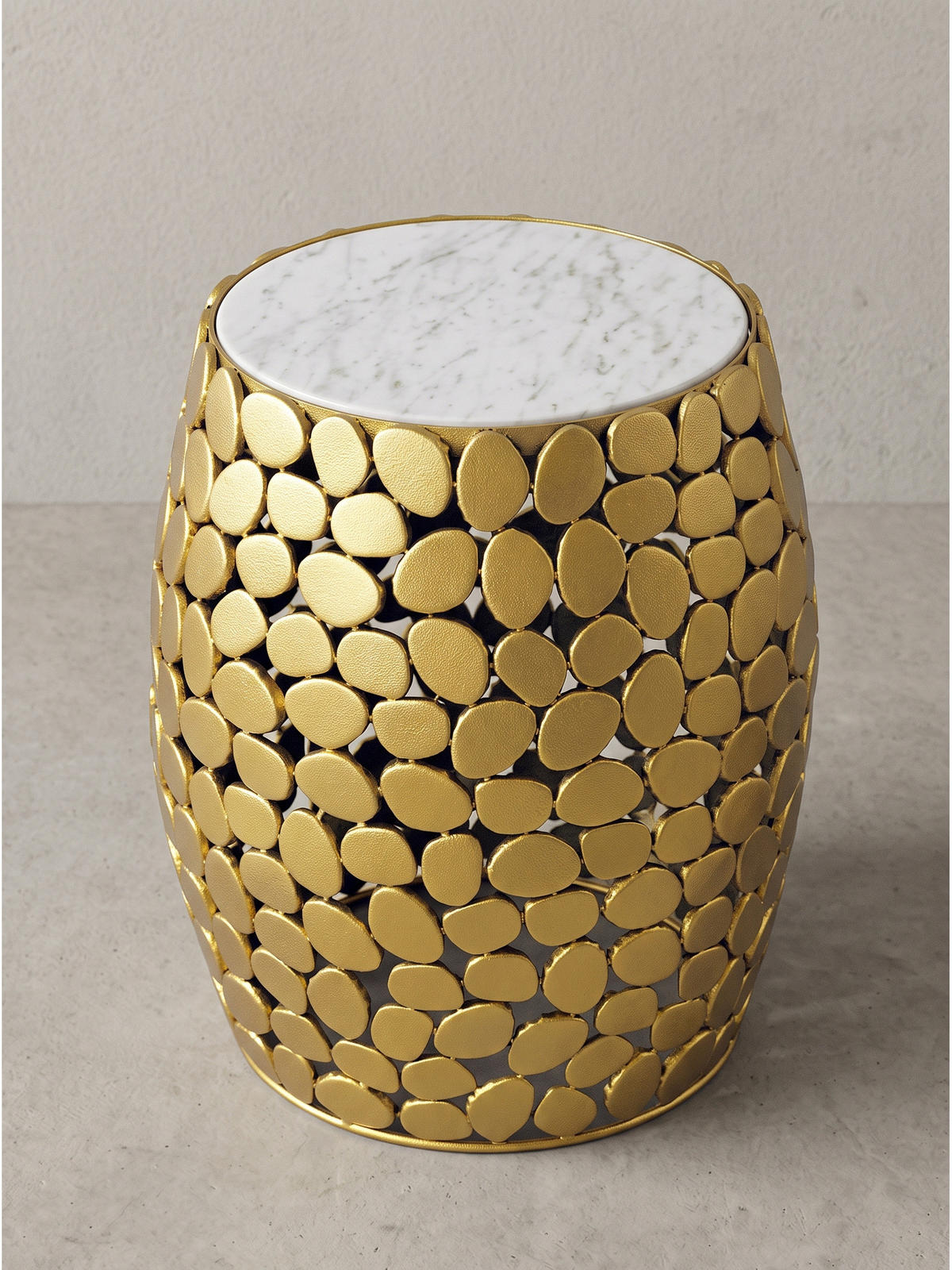 BEISTELLTISCH DIEMEL, Marmor, handgefertigt, Gold-Weiß, Ø 40 x 46 cm - Goldfarben, Stein/Metall (40/40/46cm) - KADIMA DESIGN