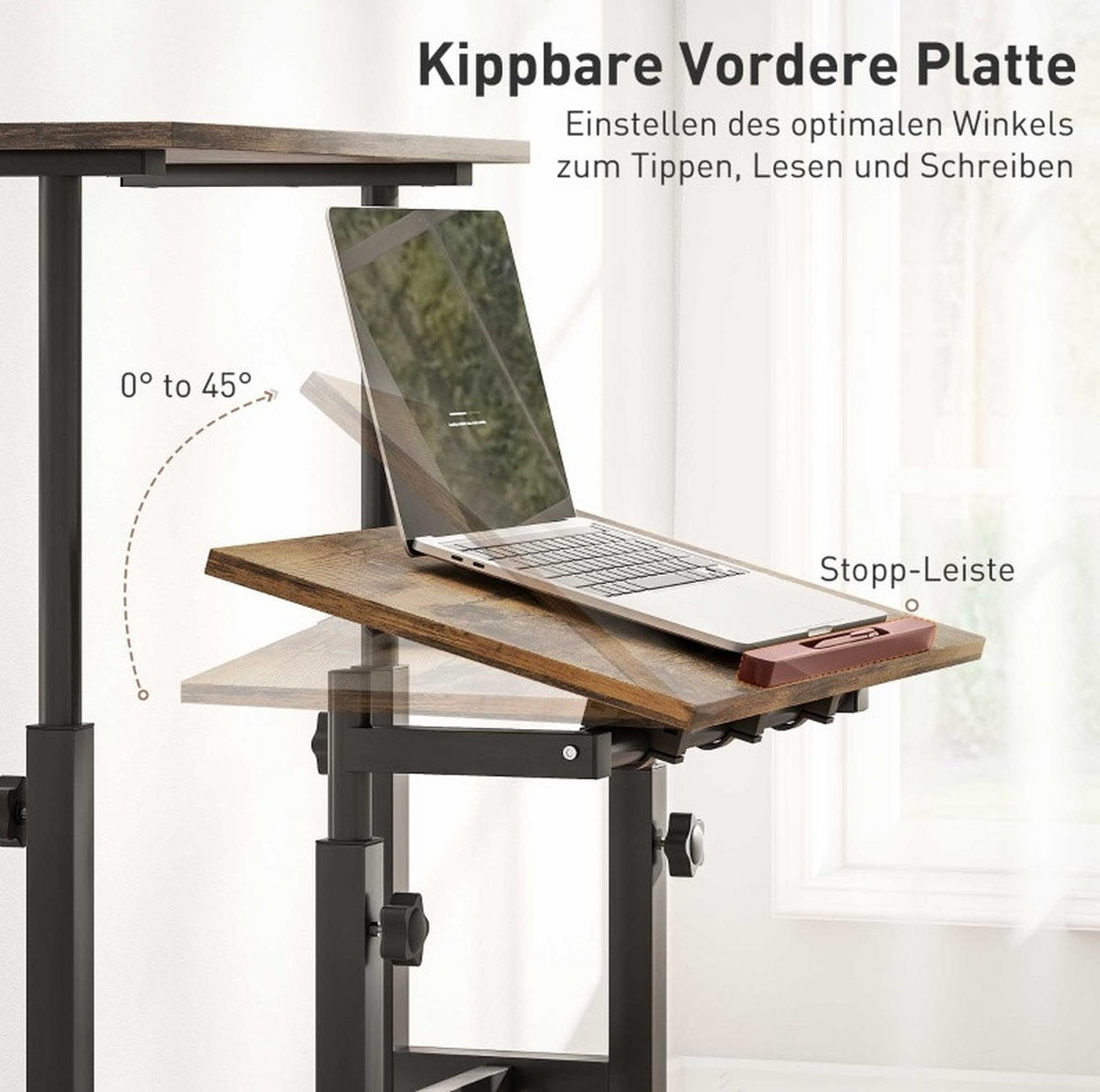 SCHREIBTISCH höhenverstellbar 60 x 60 cm Holz Metall Rustic Brown - Braun, Holz (60/60/120cm) - Meubliv