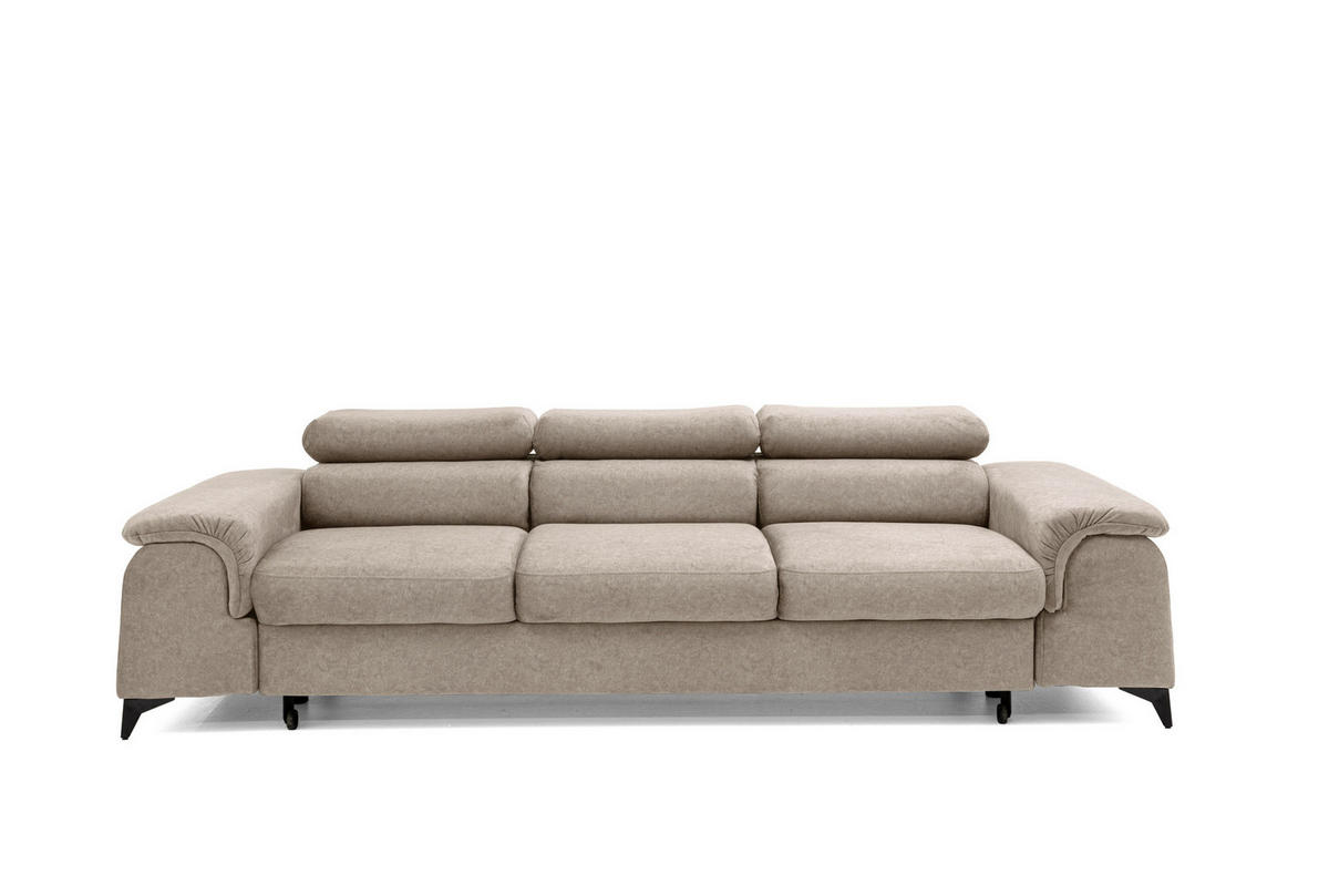 3-SITZER-SOFA PLAZA mit Schlaffunktion 127x195 Velours Beige - Beige/Schwarz, Holz/Textil (260/90/100cm) - Muffo
