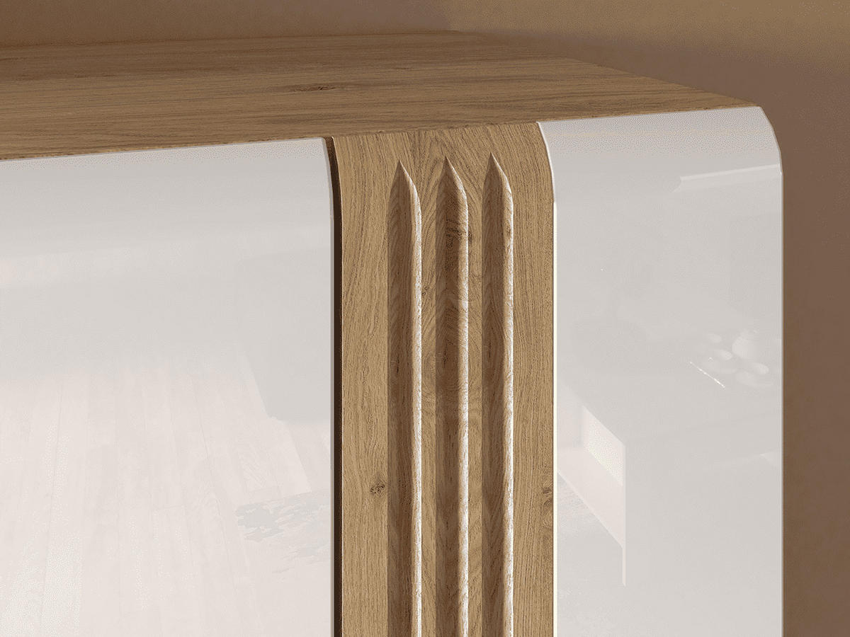 VITRINE – 65 cm – Adagio – Weiß / Eichefarben – Anschlag links – VT-GEN145 - Eichefarben/Weiß, Holzwerkstoff (65/196/42cm) - hi-markt