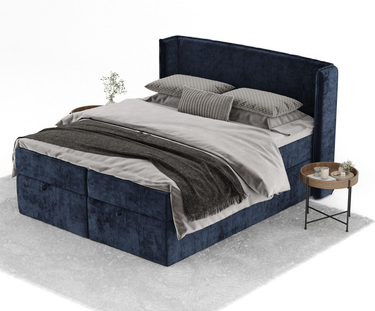 BOXBETT Passion Marineblau 200/200 cm mit Matratze und Topper - Schwarz/Dunkelblau, Holz/Holzwerkstoff (200/200cm) - Maison de Reve