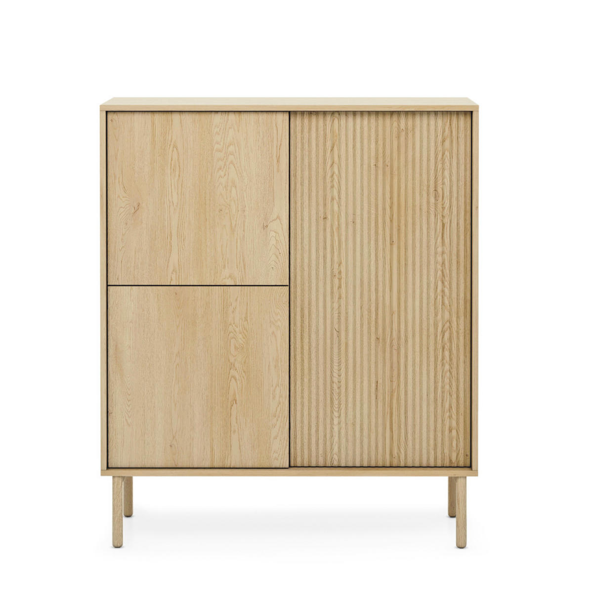 HIGHBOARD TAU KOM1 Eiche Cremona - Eiche Bianco/Eichefarben, Glas/Holz (104/122/40cm) - Komodee