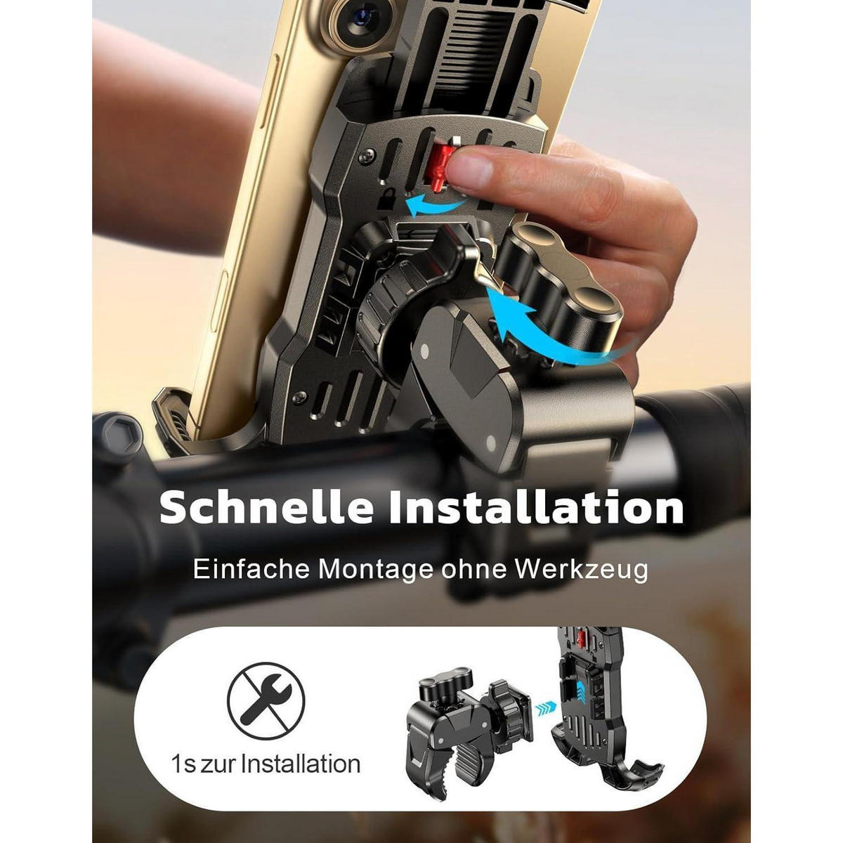 HANDYHALTERUNG Fahrrad 360° drehbar mit Doppel-Sicherheitsverschluss - Schwarz, Kunststoff (6/4/10cm)