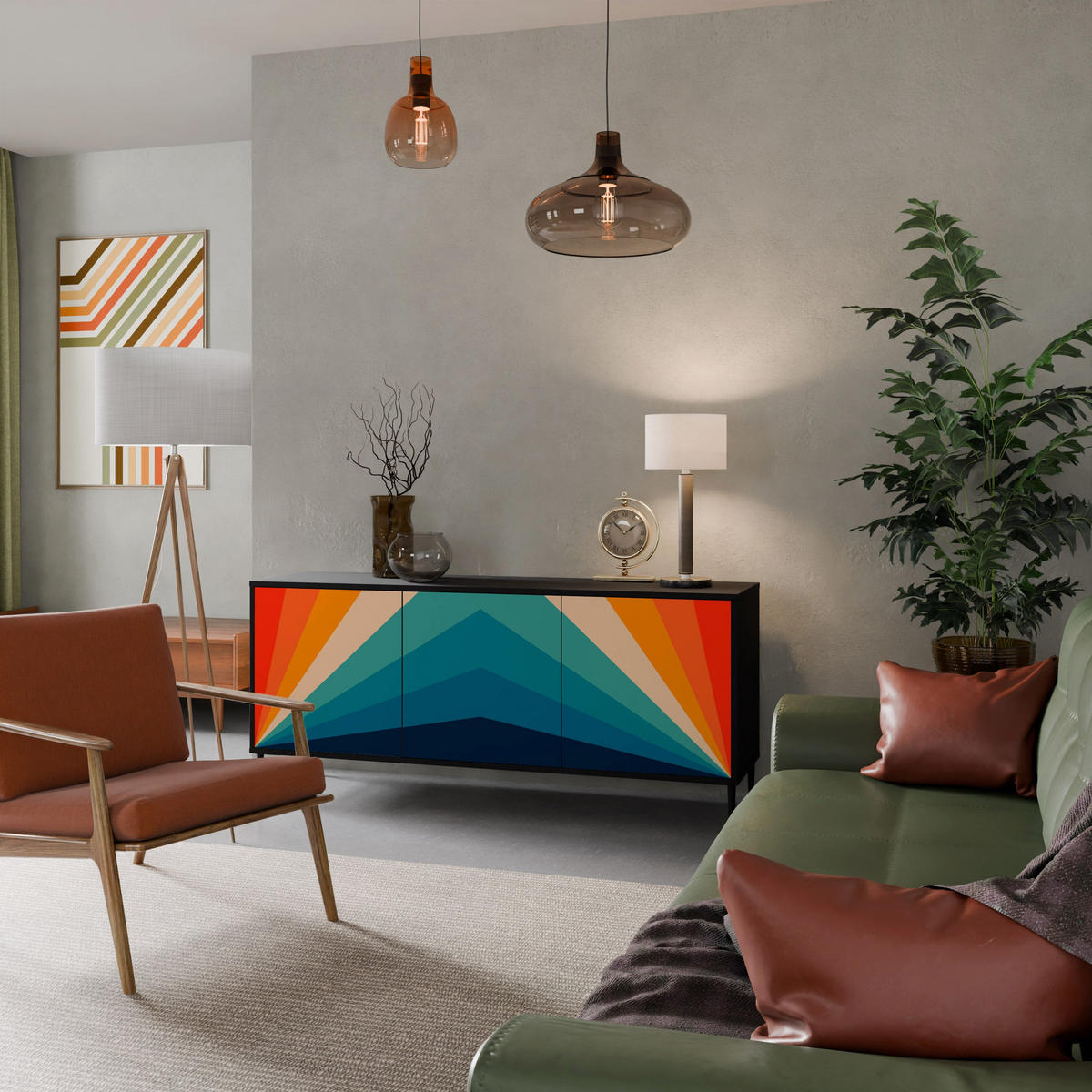 SIDEBOARD PRISM CONCUSSION, Eicheneffekt, 164,5x42x77,5 cm, 3 Türen - Eichefarben/Buchefarben, Holzwerkstoff/Buchenholz (164.5/77.5/42cm) - SpaceRebels