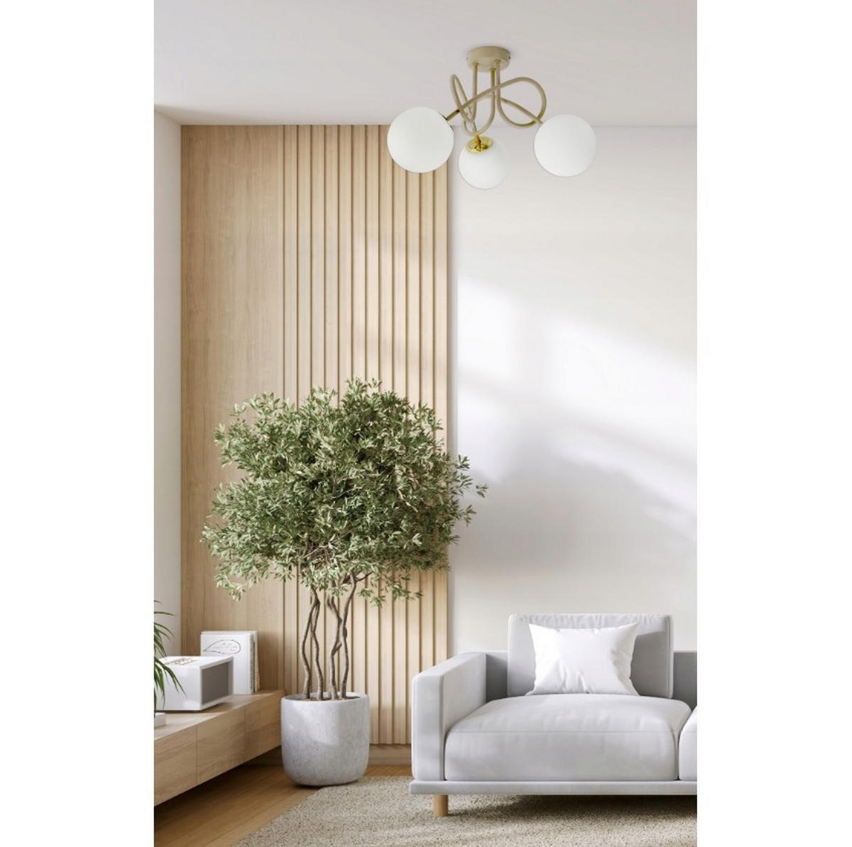 PENDELLEUCHTE ECRU II - Beige/Goldfarben, Glas/Metall (40/40/30cm) - kiki design