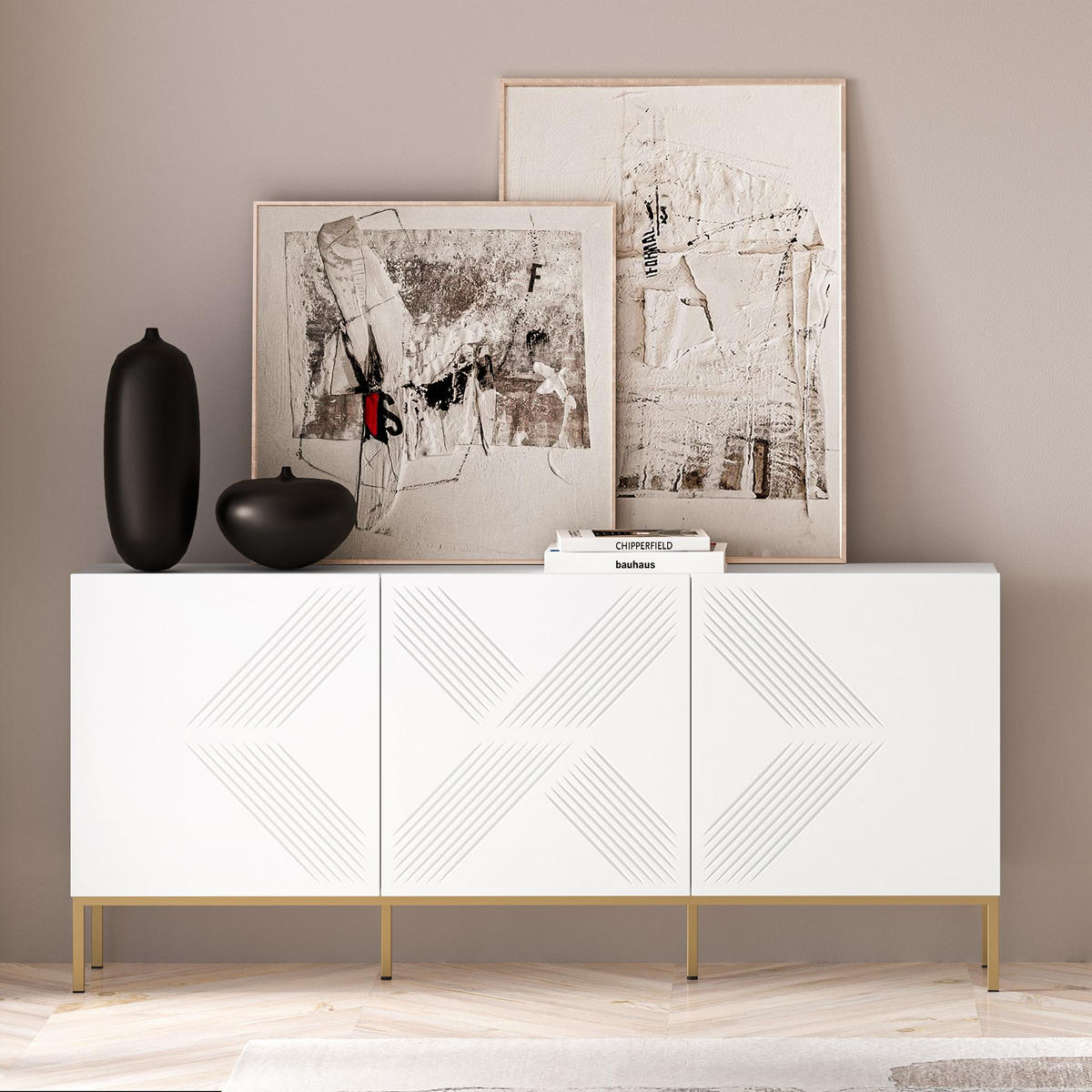 TÜRKOMMODE NEBRO,Weiß/Goldfarben - Goldfarben/Weiß, Holzwerkstoff (170/77/37cm) - KONSIMO®