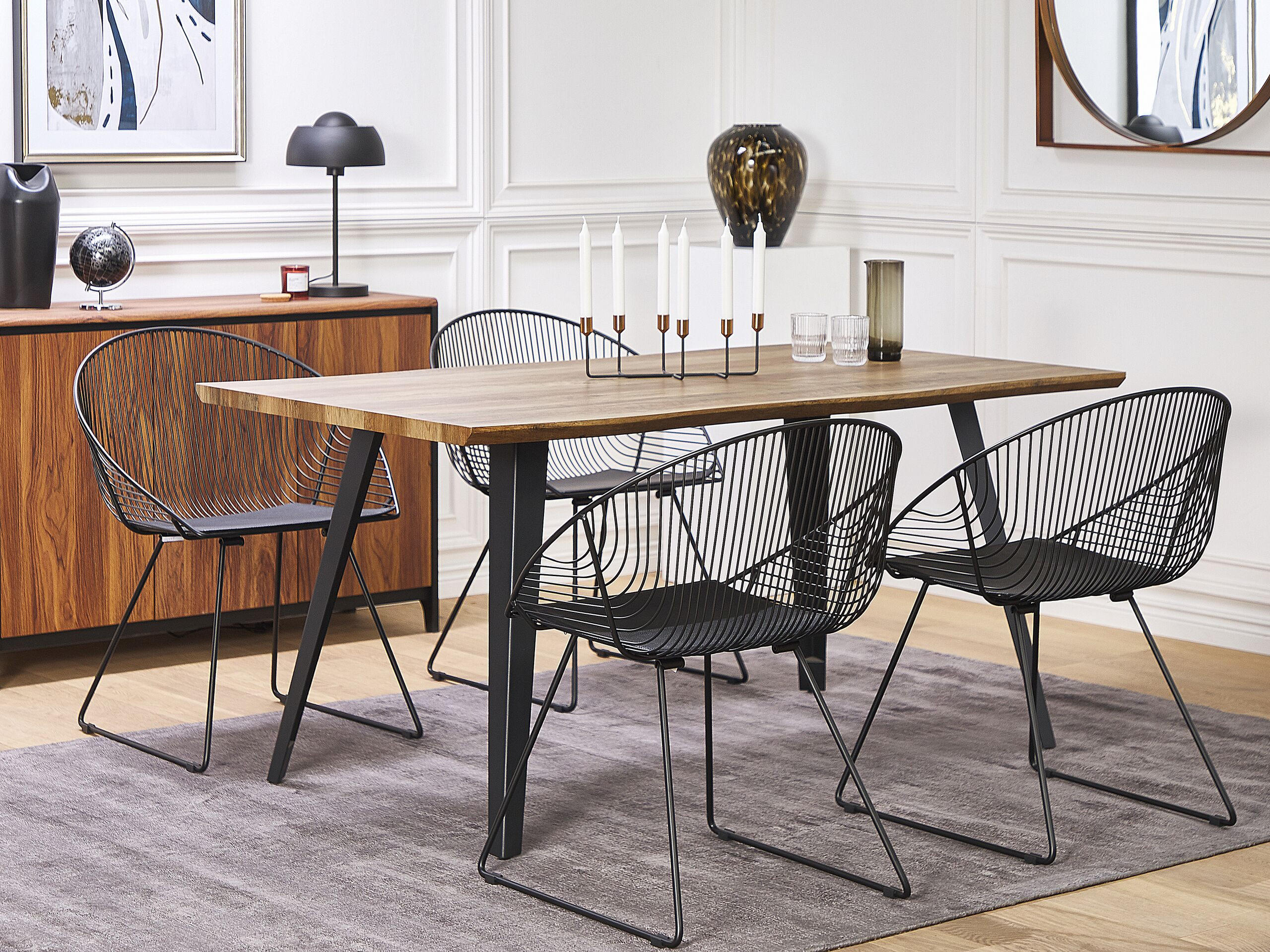 METALLSTUHL 2er-Set Polyester Schwarz Aurora - Schwarz, Textil/Metall (65/77/54cm) - Beliani